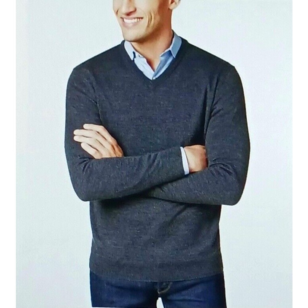 NWT $75 Club Room Men's V Neck Sweater Charcoal Gray Merino Wool Blend Sz S